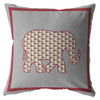 16 Red Gray Elephant Indoor Outdoor Zippered Throw Pillow