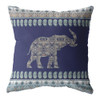 26 Navy Ornate Elephant Indoor Outdoor Zippered Throw Pillow