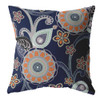 20 Indigo Orange Floral Suede Throw Pillow