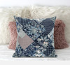 16" Deep Blue Gray Floral Zippered Suede Throw Pillow