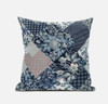 20" Deep Blue Gray Floral Zippered Suede Throw Pillow