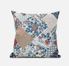 16" Blue Peach Floral Zippered Suede Throw Pillow