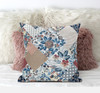 20" Blue Peach Floral Zippered Suede Throw Pillow
