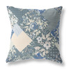 26" Gray Blue Boho Floral Indoor Outdoor Throw Pillow