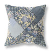 20" Blue Yellow Boho Floral Indoor Outdoor Throw Pillow