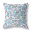 16 Blue Green Boho Paisley Indoor Outdoor Throw Pillow