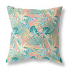 16 Blue Peach Tropical Indoor Outdoor Throw Pillow