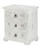 Distressed White Wooden Carved 3 Drawer Cabinet