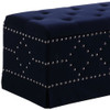 Deep Blue Velvet Nailhead Storage Bench with Ottomans