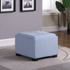 Blue and White Pinstripes Tufted Storage Ottoman