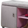 Light Gray and Pink Tufted Shoe Storage Bench