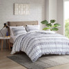 3pc Off White & Navy Blue Cotton Comforter AND Decorative Shams (Rhea-Off White/Navy-comf)