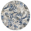 8 Round Blue Gray Jacobean Floral Indoor Outdoor Area Rug