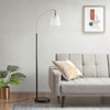 Matte Black Base & Frosted Shade Arched Floor Lamp (022164122831)