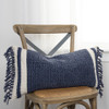 Blue Braided Stripe Macrame Fringe Lumbar Pillow