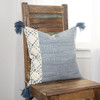 Ivory Blue Accent Stitch Color Block Throw Pillow