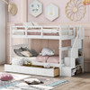 White Twin Over Twin Bunk Bed with Stairway and Drawers