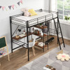 Black Twin Size Metal Loft Bed With Desk and Shelves