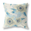 20" White Yellow Sunflower Indoor Outdoor Zippered Throw Pillow