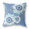 20" Blue White Sunflower Indoor Outdoor Zippered Throw Pillow