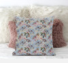 16" Light Blue Red Roses Suede Throw Pillow