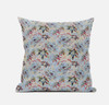 18" Light Blue Red Roses Suede Throw Pillow