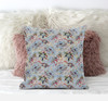 20" Light Blue Red Roses Suede Throw Pillow