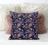 16" Midnight Blue Roses Suede Throw Pillow