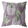 16 White Purple Tropical Leaf Indoor Outdoor Zippered Throw Pillow