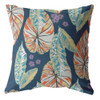20 Orange Blue Tropical Leaf Indoor Outdoor Zippered Throw Pillow