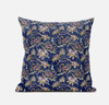 18" Blue Yellow Roses Zippered Suede Throw Pillow