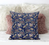 20" Blue Yellow Roses Zippered Suede Throw Pillow