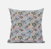 20" Light Blue Red Roses Zippered Suede Throw Pillow