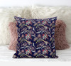 18" Midnight Blue Roses Zippered Suede Throw Pillow