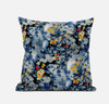 16" Blue Yellow Springtime Zippered Suede Throw Pillow