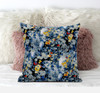 16" Blue Yellow Springtime Zippered Suede Throw Pillow