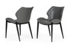 Set of Two Gray Faux Leather Industrial Dining Chairs