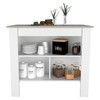 Marble and White Kitchen Island with Three Storage Shelves