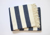 Cream and Navy Blue Slanted Stripe Fringed Throw Blanket