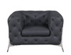 Glam Gray and Chrome Tufted Leather Armchair