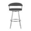 26" Mod Grey Faux Leather Brushed Silver Finish Swivel Bar Stool