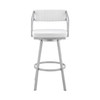 30" Timeless White Faux Leather Silver Finish Swivel Bar Stool