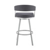 26" Mod Slate Grey Faux Leather Silver Finish Swivel Bar Stool