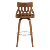 26" Brown Faux Leather Curved Back Walnut Wood Swivel Bar Stool