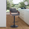 Grey Faux Leather Walnut Wood and Black Swivel Adjustable Bar Stool