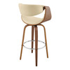 30" Cream Faux Leather and Walnut Wood Retro Chic Bar Stool