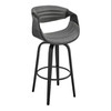 26" Grey Faux Leather and Black Wood Retro Chic Counter Stool