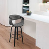 26" Grey Faux Leather and Black Wood Retro Chic Counter Stool