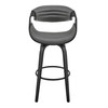 26" Grey Faux Leather and Black Wood Retro Chic Counter Stool