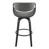 30" Grey Faux Leather and Black Wood Retro Chic Bar Stool